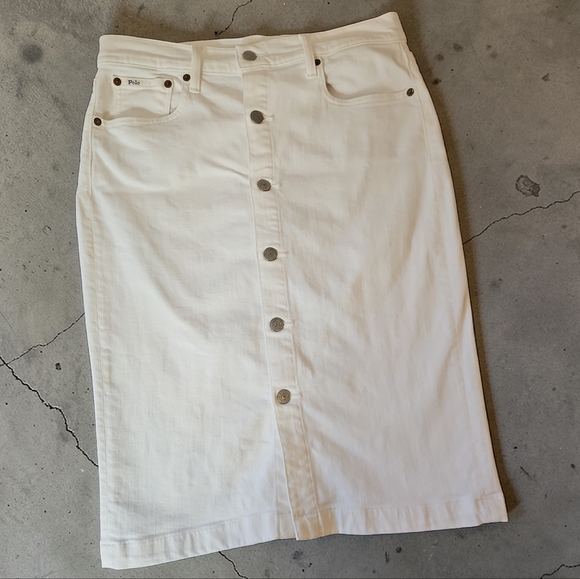 Ralph Lauren Dresses & Skirts - ​Polo Ralph Lauren White Denim Button Midi Skirt | Old Money Coastal Preppy 6